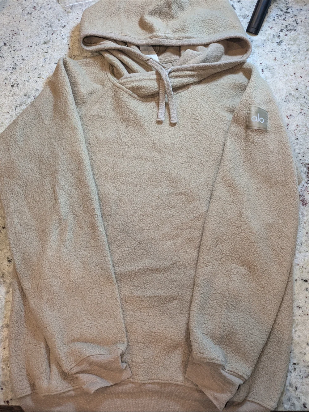Alo Yoga Triumph Fleece Hoodie M Taupe Beige Zip Pocket Pullover